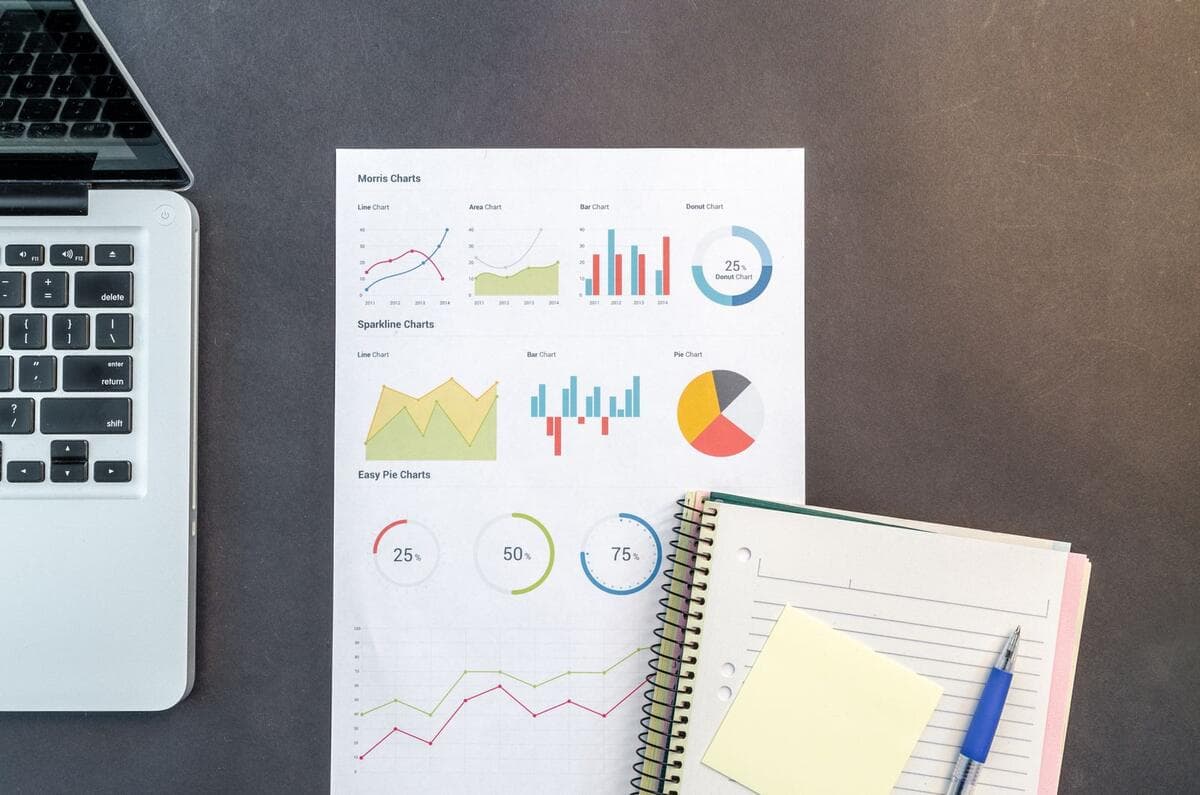 Comparando com o Simples Nacional Mesa vista de cima com gráficos, notebook e cadernos para análise de dados